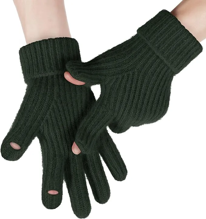 Achiou Winter Knit Gloves for Men Women, Touch Screen Texting Gloves, Warm Knitted Glove for Outdoor Soft Elastic Lining