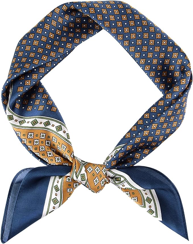 GERINLY Vintage Silk Feel Square Scarf for Men Satin Bandana Tiny Medallion Print Neckerchief Geometry Head Scarf